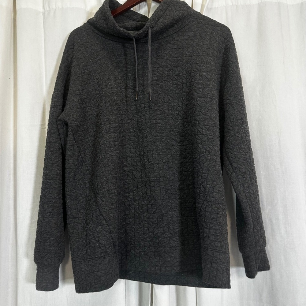 Liz Claiborne‎ Charcoal Textured Cowl Neck Pullover Sweatshirt Top Cozy Sz L
